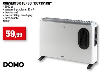 Promotions Domo elektro convector turbo do7351ch - Domo elektro - Valide de 27/09/2023 à 31/12/2023 chez Hubo