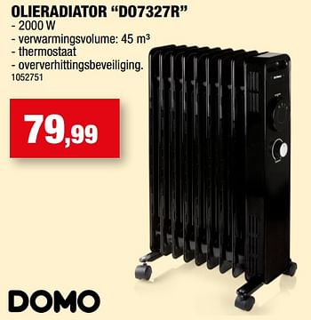 Promotions Domo elektro olieradiator do7327r - Domo elektro - Valide de 27/09/2023 à 31/12/2023 chez Hubo