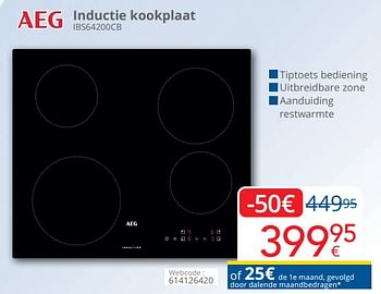 Promoties Aeg inductie kookplaat ibs64200cb - AEG - Geldig van 01/10/2023 tot 31/10/2023 bij Eldi