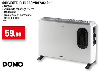 Promotions Domo elektro convecteur turbo do7351ch - Domo elektro - Valide de 27/09/2023 à 31/12/2023 chez Hubo