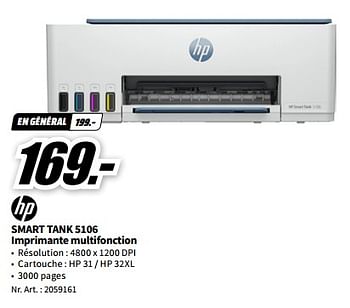 Promotions Hp smart tank 5106 imprimante multifonction - HP - Valide de 23/10/2023 à 29/10/2023 chez Media Markt