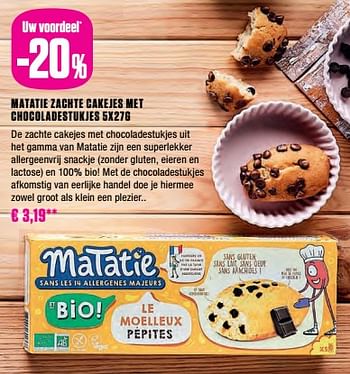 Promoties Matatie zachte cakejes met chocoladestukjes - Matatie - Geldig van 17/10/2023 tot 31/10/2023 bij Medi-Market