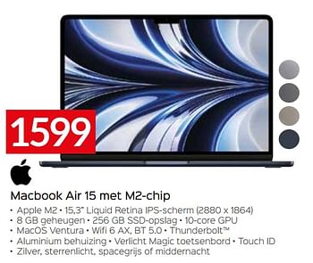 Promoties Apple macbook air 15 met m2-chip - Apple - Geldig van 24/09/2023 tot 31/10/2023 bij Selexion