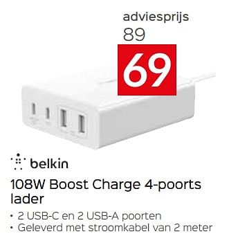 Promoties Belkin 108w boost charge 4-poorts lader - BELKIN - Geldig van 24/09/2023 tot 31/10/2023 bij Selexion