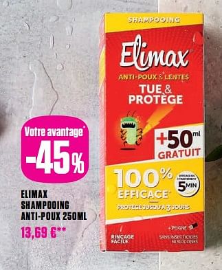 Promotions Elimax shampooing anti-poux - ELIMAX - Valide de 17/10/2023 à 31/10/2023 chez Medi-Market