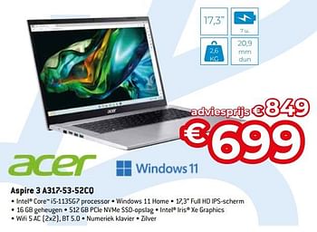 Promoties Acer aspire 3 a317-53-52cq - Acer - Geldig van 15/09/2023 tot 31/10/2023 bij Exellent