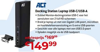 Promoties Act docking station laptop usb-c-usb-a - ACT - Geldig van 15/09/2023 tot 31/10/2023 bij Exellent