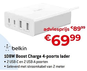 Promoties Belkin 108w boost charge 4-poorts lader - BELKIN - Geldig van 15/09/2023 tot 31/10/2023 bij Exellent