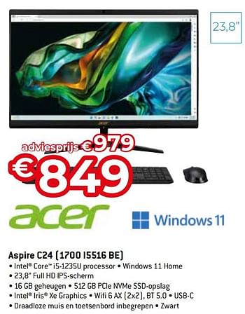 Promoties Acer aspire c24 1700 i5516 be - Acer - Geldig van 15/09/2023 tot 31/10/2023 bij Exellent
