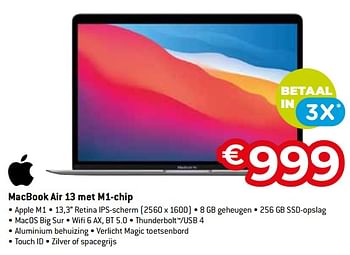 Promoties Apple macbook air 13 met m1-chip - Apple - Geldig van 15/09/2023 tot 31/10/2023 bij Exellent