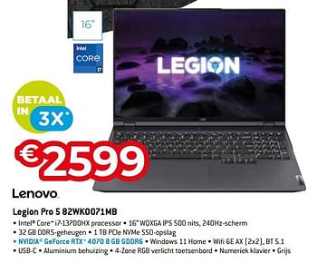 Promoties Lenovo legion pro 5 82wk0071mb - Lenovo - Geldig van 15/09/2023 tot 31/10/2023 bij Exellent