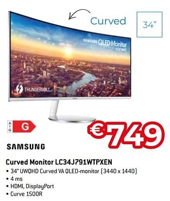 Promoties Samsung curved monitor lc34j791wtpxen - Samsung - Geldig van 15/09/2023 tot 31/10/2023 bij Exellent