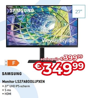 Promoties Samsung monitor ls27a800ujpxen - Samsung - Geldig van 15/09/2023 tot 31/10/2023 bij Exellent