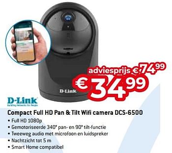 Promoties D-link compact full hd pan + tilt wifi camera dcs-6500 - D-Link - Geldig van 15/09/2023 tot 31/10/2023 bij Exellent