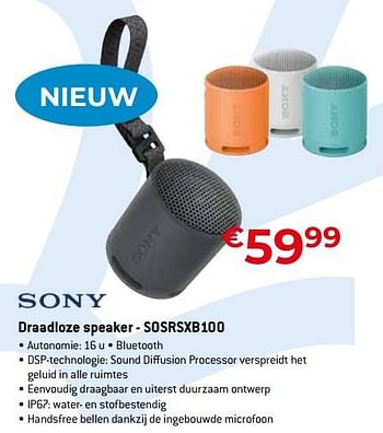 Promoties Sony draadloze speaker - sosrsxb100 - Sony - Geldig van 15/09/2023 tot 31/10/2023 bij Exellent