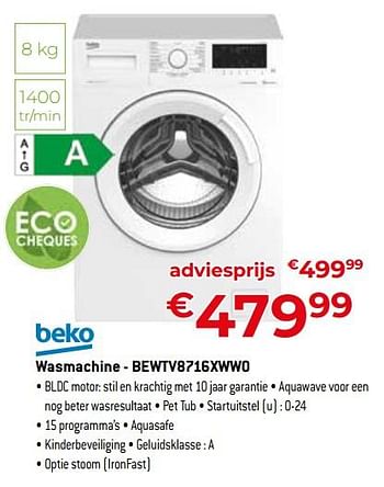 Promoties Beko wasmachine - bewtv8716xww0 - Beko - Geldig van 24/09/2023 tot 31/10/2023 bij Exellent