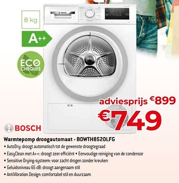 Promoties Bosch warmtepomp droogautomaat - bowth8520lfg - Bosch - Geldig van 24/09/2023 tot 31/10/2023 bij Exellent