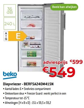 Promoties Beko diepvriezer - berfsa240m41sn - Beko - Geldig van 24/09/2023 tot 31/10/2023 bij Exellent