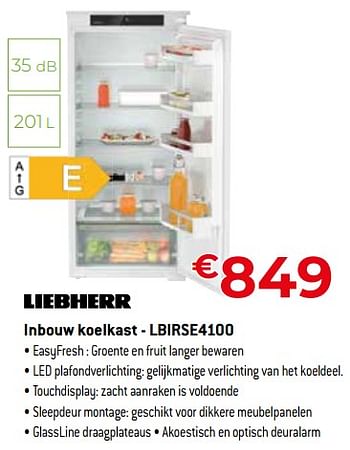 Promoties Liebherr inbouw koelkast - lbirse4100 - Liebherr - Geldig van 24/09/2023 tot 31/10/2023 bij Exellent
