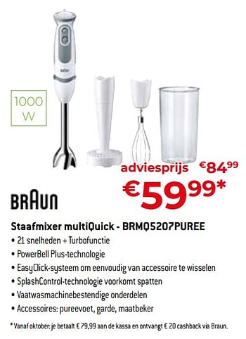 Promoties Braun staafmixer multiquick - brmq5207puree - Braun - Geldig van 24/09/2023 tot 31/10/2023 bij Exellent