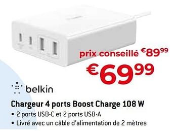 Promotions Belkin chargeur 4 ports boost charge 108 w - BELKIN - Valide de 15/09/2023 à 31/10/2023 chez Exellent