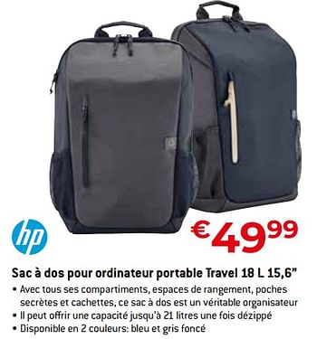 Promotions Sac à dos pour ordinateur portable travel 18 l 15,6” - HP - Valide de 15/09/2023 à 31/10/2023 chez Exellent