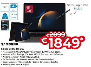 Promotions Samsung galaxy book3 pro 360 - Samsung - Valide de 15/09/2023 à 31/10/2023 chez Exellent