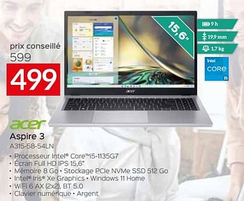 Promotions Acer aspire 3 a315-58-54ln - Acer - Valide de 24/09/2023 à 31/10/2023 chez Selexion