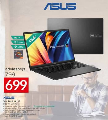 Promotions Asus vivobook go 15 e1504fa-l1367w - Asus - Valide de 24/09/2023 à 31/10/2023 chez Selexion