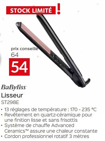 Promotions Babyliss lisseur st298e - Babyliss - Valide de 24/09/2023 à 31/10/2023 chez Selexion