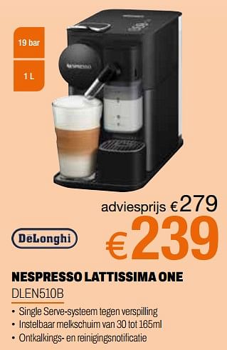 Promoties Delonghi nespresso lattissima one dlen510b - Delonghi - Geldig van 24/09/2023 tot 31/10/2023 bij Expert