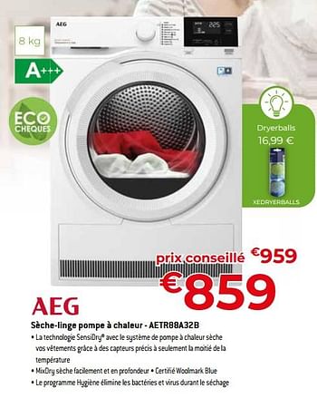 Promotions Aeg sèche-linge pompe à chaleur - aetr88a32b - AEG - Valide de 24/09/2023 à 31/10/2023 chez Exellent