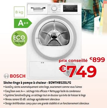 Promotions Bosch sèche-linge à pompe à chaleur - bowth8520lfg - Bosch - Valide de 24/09/2023 à 31/10/2023 chez Exellent