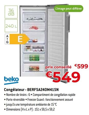 Promotions Beko congélateur - berfsa240m41sn - Beko - Valide de 24/09/2023 à 31/10/2023 chez Exellent