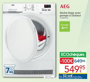 Promotions Aeg sèche-linge avec pompe à chaleur t7dbp74k - AEG - Valide de 01/10/2023 à 31/10/2023 chez Eldi