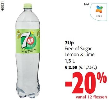 Promoties 7up free of sugar lemon + lime - 7-Up - Geldig van 18/10/2023 tot 31/10/2023 bij Colruyt
