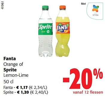 Promoties Fanta orange of sprite lemon-lime - Huismerk - Colruyt - Geldig van 18/10/2023 tot 31/10/2023 bij Colruyt