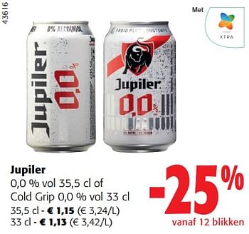Promoties Jupiler 0,0 % vol of cold grip - Jupiler - Geldig van 18/10/2023 tot 31/10/2023 bij Colruyt