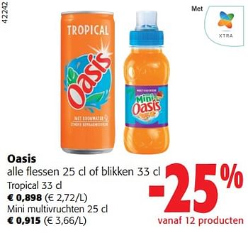 Promoties Oasis alle flessen of blikken - Oasis - Geldig van 18/10/2023 tot 31/10/2023 bij Colruyt