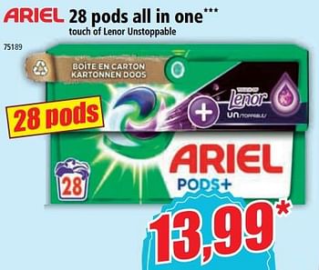 Promotions 28 pods all in one touch of lenor unstoppable - Ariel - Valide de 25/10/2023 à 31/10/2023 chez Norma