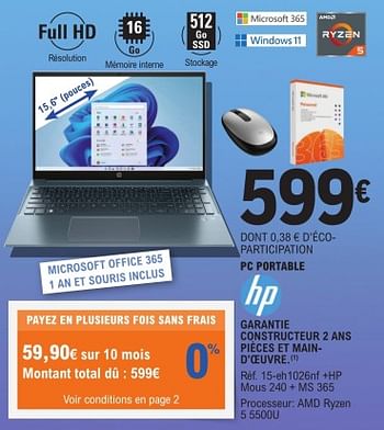 Promo PC portable HP 15,6 pouces chez Cora