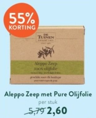Promoties Aleppo zeep met pure olijfolie - De Tuinen - Geldig van 02/10/2023 tot 29/10/2023 bij Holland & Barret