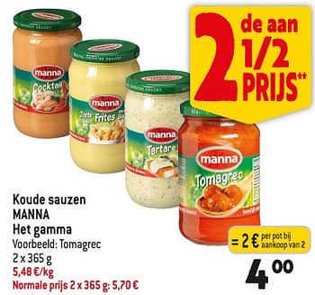 Promoties Koude sauzen manna - Manna - Geldig van 25/10/2023 tot 31/10/2023 bij Louis Delhaize