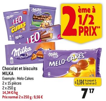 Promotions Chocolat et biscuits milka melo-cakes - Milka - Valide de 25/10/2023 à 31/10/2023 chez Smatch