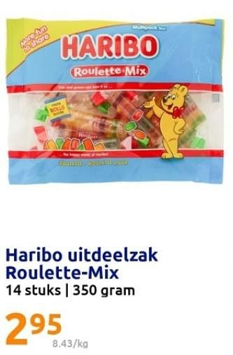 Promoties Haribo uitdeelzak roulette-mix - Haribo - Geldig van 25/10/2023 tot 31/10/2023 bij Action