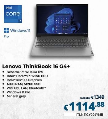 Promoties Lenovo thinkbook 16 g4+ - Lenovo - Geldig van 01/10/2023 tot 31/10/2023 bij Compudeals