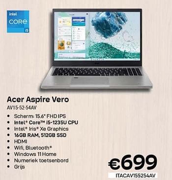 Promoties Acer aspire vero av15-52-54av - Acer - Geldig van 01/10/2023 tot 31/10/2023 bij Compudeals