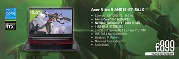 Promoties Acer nitro 5 an515-57-56jx - Acer - Geldig van 01/10/2023 tot 31/10/2023 bij Compudeals