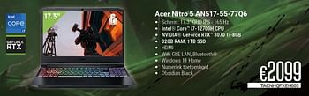 Promoties Acer nitro 5 an517-55-77q6 - Acer - Geldig van 01/10/2023 tot 31/10/2023 bij Compudeals