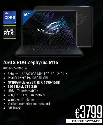 Promoties Asus rog zephyrus m16 gu604vy-nm001w - Asus - Geldig van 01/10/2023 tot 31/10/2023 bij Compudeals